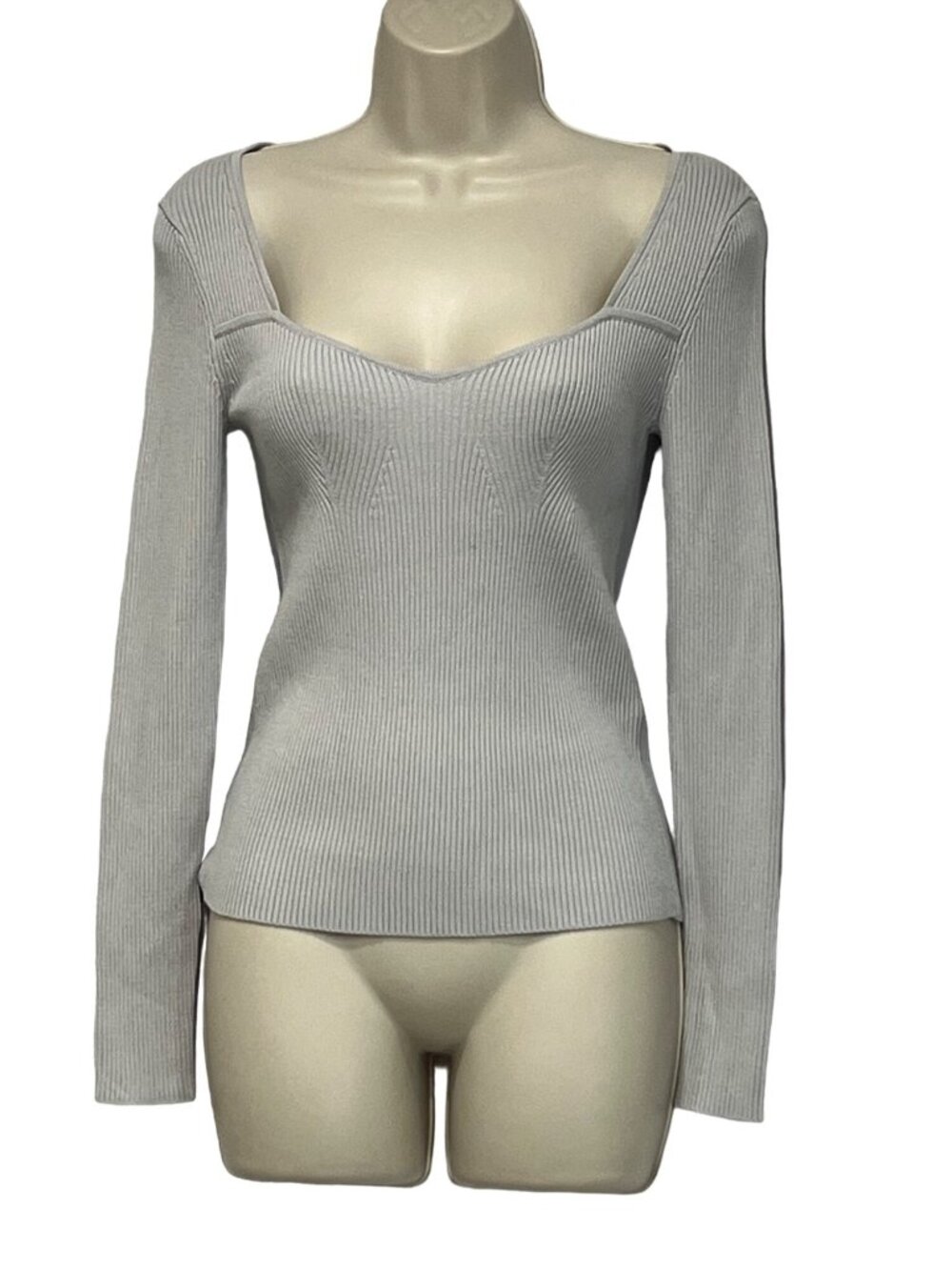 Open Edit women’s Sweetheart Neckline Ribbed Sweater Top, Gray Violet, L